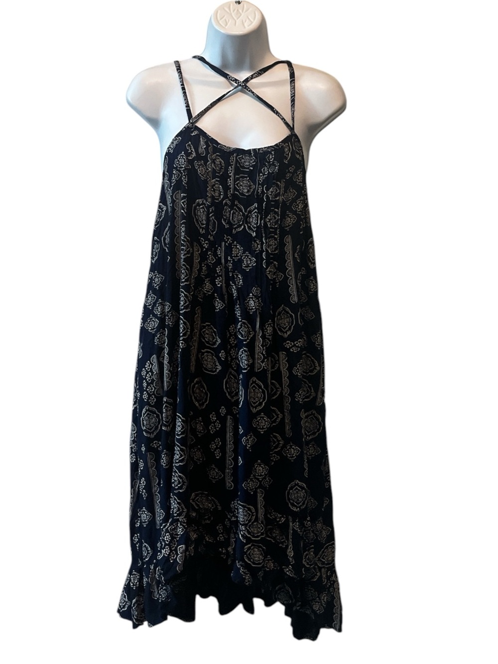 True Craft Navy Blue and White High-Low Maxi Dress